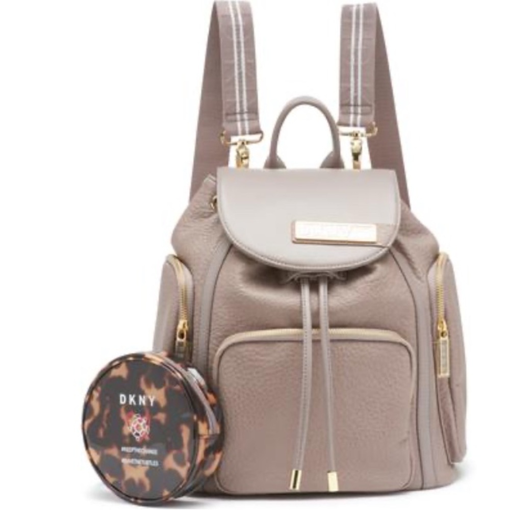 DKNY Beige Backpack with Leopard Coin Pouch